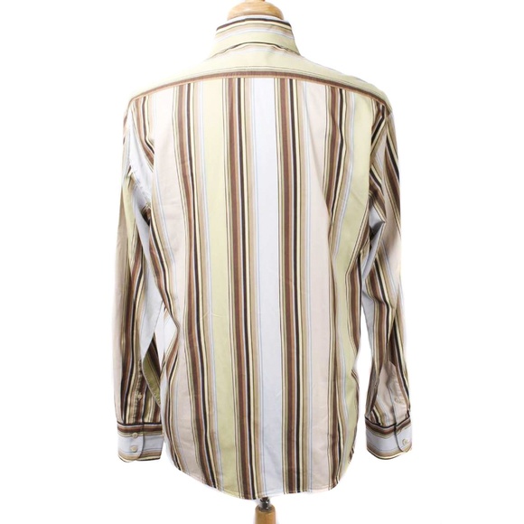 TED BAKER Brown Striped Long Sleeve Button Dress Shirt - Picture 3 of 5